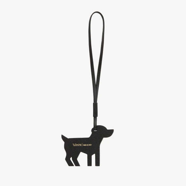 Valextra Dog Charm in Pergamena White and Black | Bag charms | Coveti