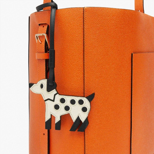 Valextra Dog Charm in Pergamena White and Black | Bag charms | Coveti
