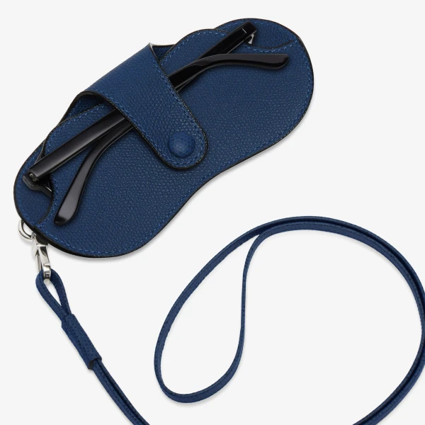 Valextra Glasses Case with Lanyard in Sapphire Blue | Cases | Coveti