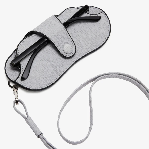 Valextra Glasses Case with Lanyard in Stone Grey | Cases | Coveti