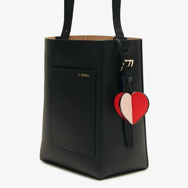 Valextra Heart Charm in Bonne Mine Pink, Crimson Red and Black | Bag charms | Coveti