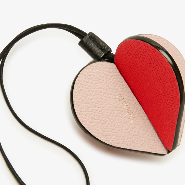 Valextra Heart Charm in Peony Pink, Love Red and Black | Bag charms | Coveti