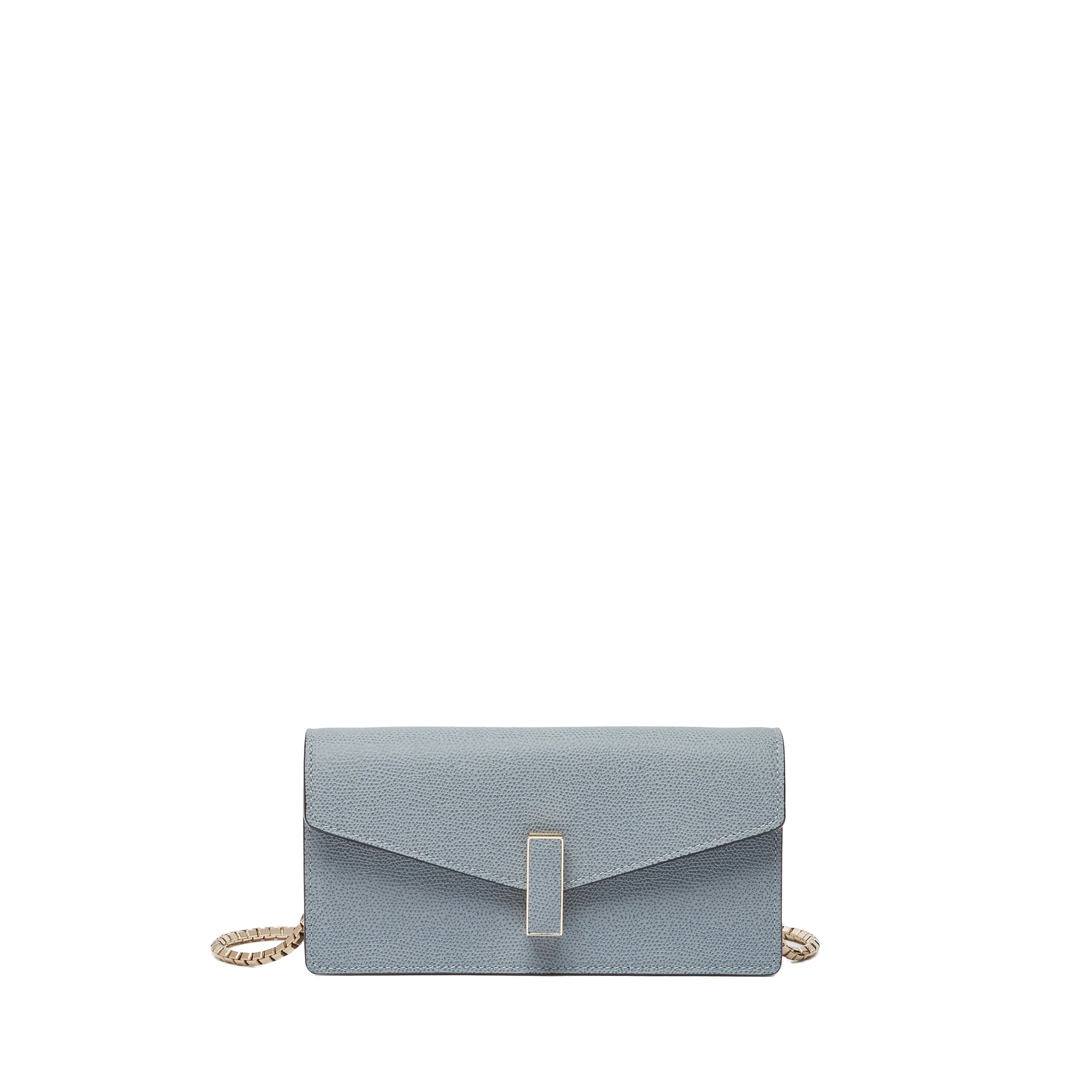 Valextra Iside Clutch with Chain Bag in Niagara Blue Valextra Iside Clutch with Chain Bag in Niagara Blue | Clutch Bags | Coveti