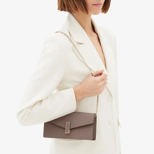 Valextra Iside Clutch with Chain Bag in Sahara Brown | Clutch Bags | Coveti