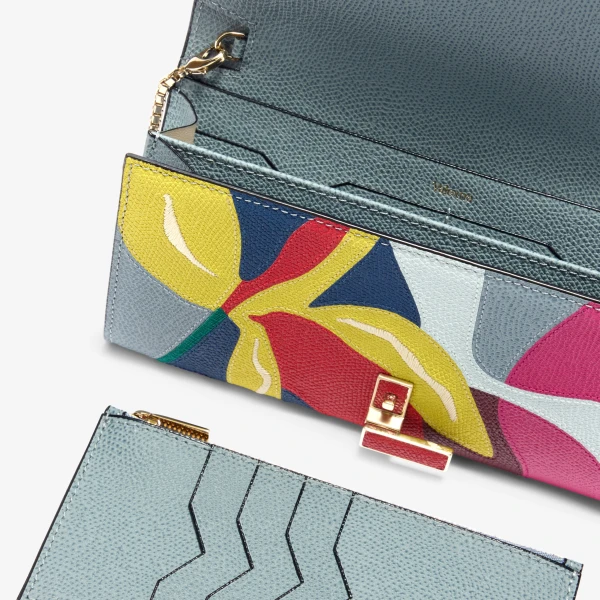 Valextra Iside Continental Lily Purse with Chain in Niagara and Colour Mix | Wallets & Purses | Coveti