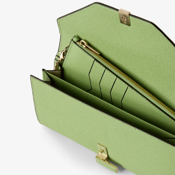 Valextra Iside Continental Purse with Chain in Aloe Green | Wallets & Purses | Coveti