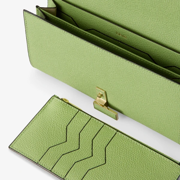 Valextra Iside Continental Purse with Chain in Aloe Green | Wallets & Purses | Coveti