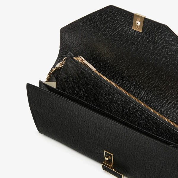 Valextra Iside Continental Purse with Chain in Black | Wallets & Purses | Coveti