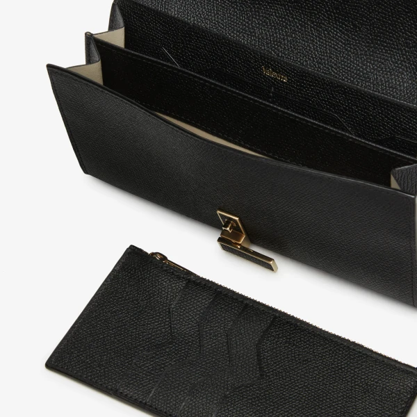 Valextra Iside Continental Purse with Chain in Black | Wallets & Purses | Coveti