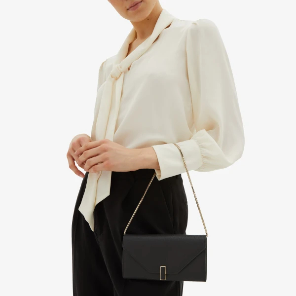 Valextra Iside Continental Purse with Chain in Black | Wallets & Purses | Coveti