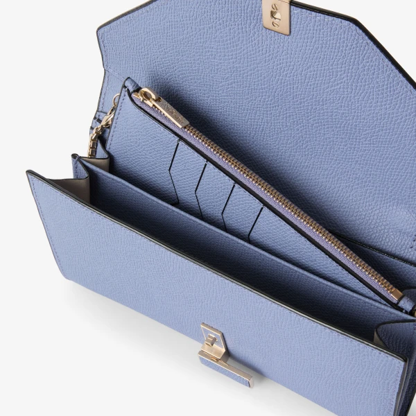 Valextra Iside Continental Purse with Chain in Hydrangea Blue | Wallets & Purses | Coveti