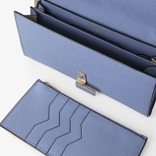 Valextra Iside Continental Purse with Chain in Hydrangea Blue | Wallets & Purses | Coveti