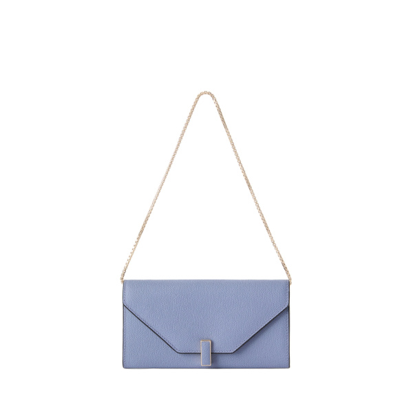 Valextra Iside Continental Purse with Chain in Hydrangea Blue | Wallets & Purses | Coveti
