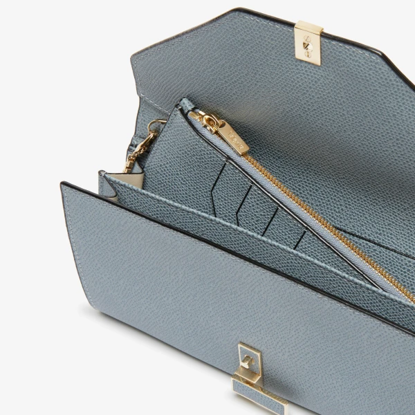 Valextra Iside Continental Purse with Chain in Niagara Blue | Wallets & Purses | Coveti