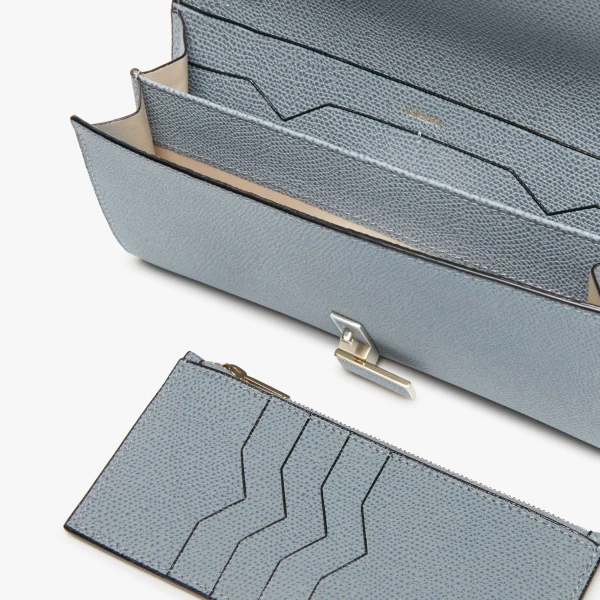 Valextra Iside Continental Purse with Chain in Niagara Blue | Wallets & Purses | Coveti