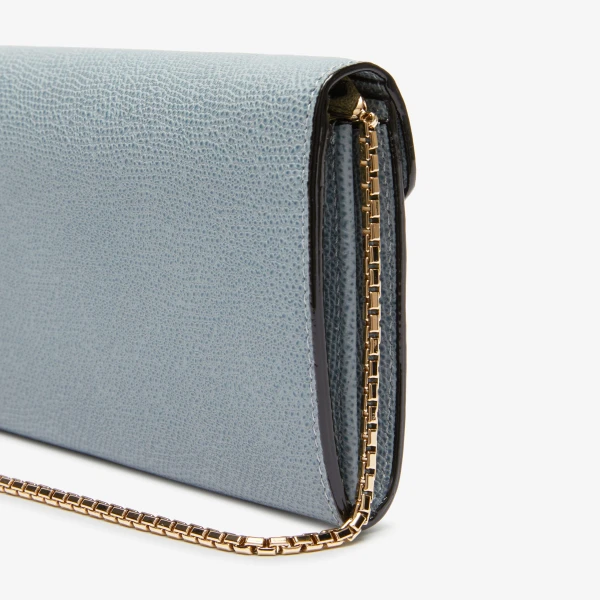 Valextra Iside Continental Purse with Chain in Niagara Blue | Wallets & Purses | Coveti