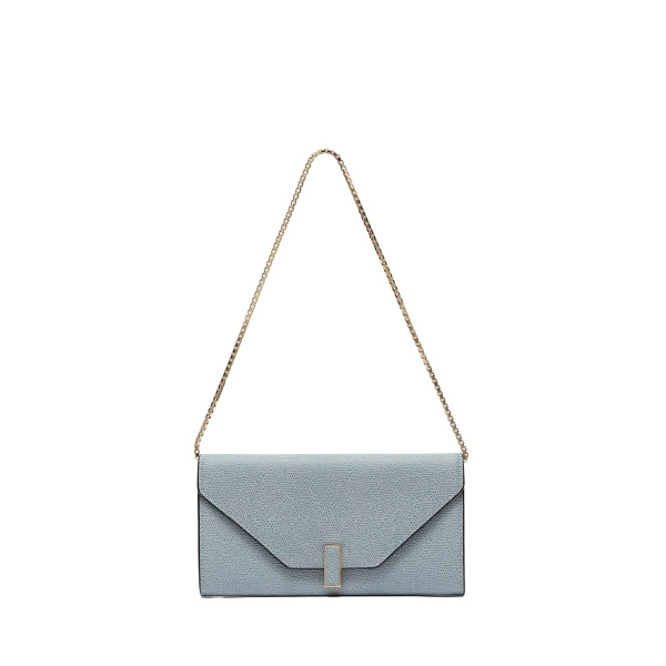 Valextra Iside Continental Purse with Chain in Niagara Blue | Wallets & Purses | Coveti