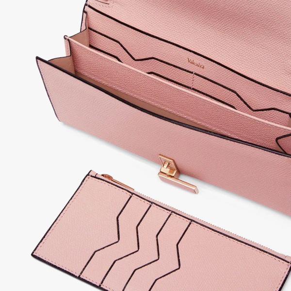 Valextra Iside Continental Purse with Chain in Peony Pink | Wallets & Purses | Coveti
