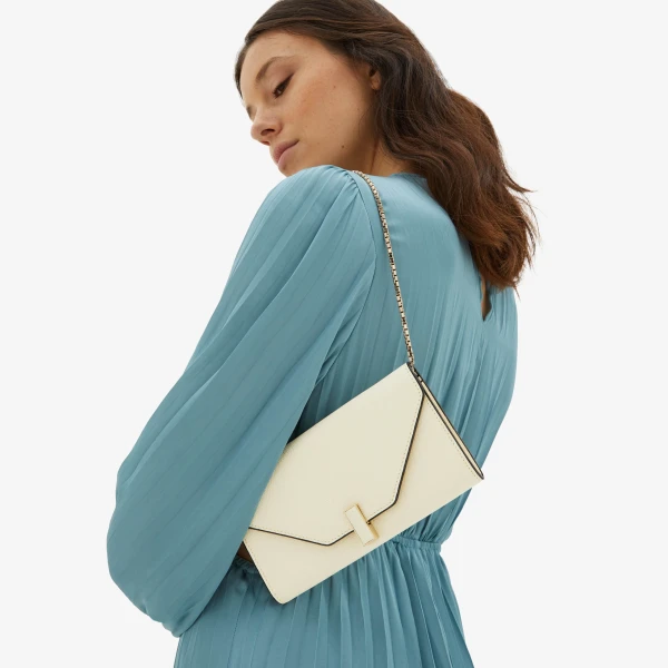Valextra Iside Continental Purse with Chain in Pergamena White | Wallets & Purses | Coveti