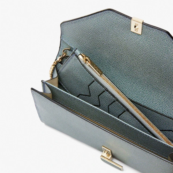 Valextra Iside Continental Purse with Chain in Smokey Blue | Wallets & Purses | Coveti