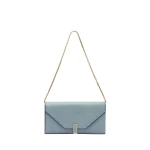 Valextra Iside Continental Purse with Chain in Smokey Blue | Wallets & Purses | Coveti