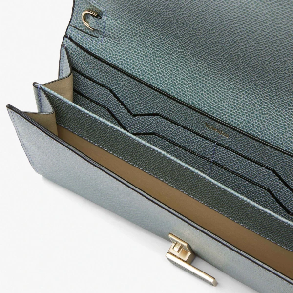 Valextra Iside Continental Purse with Chain in Smokey Blue | Wallets & Purses | Coveti