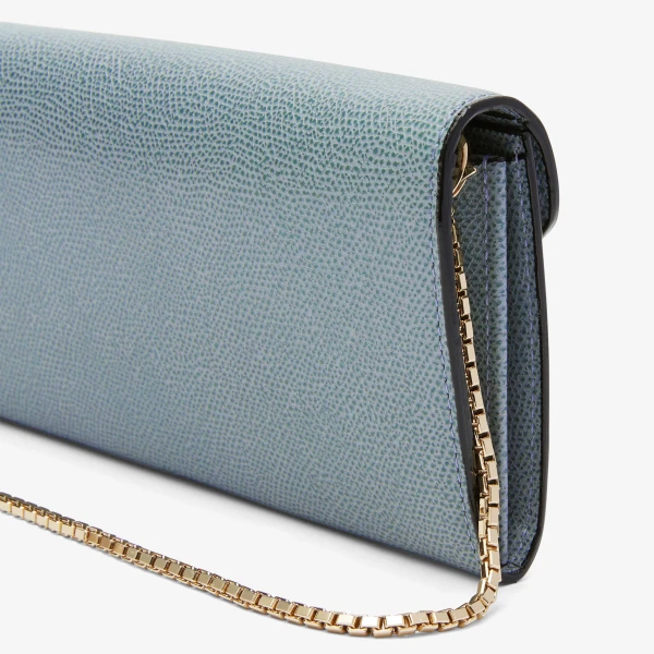 Valextra Iside Continental Purse with Chain in Smokey Blue | Wallets & Purses | Coveti