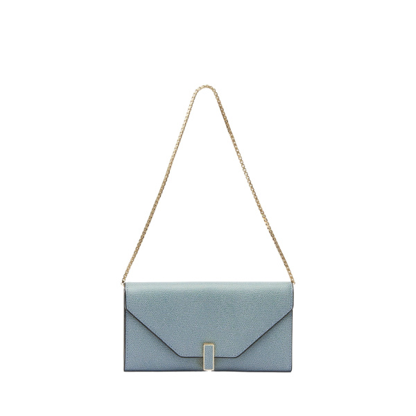Valextra Iside Continental Purse with Chain in Smokey Blue | Wallets & Purses | Coveti