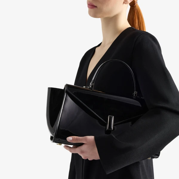 Valextra Iside Editor Gloss Top Handle Medium Bag in Black | Totes & Top-Handle Bags | Coveti