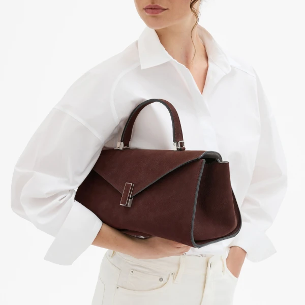 Valextra Iside Editor Senso Top Handle Medium Bag in Chocolate Brown | Totes & Top-Handle Bags | Coveti
