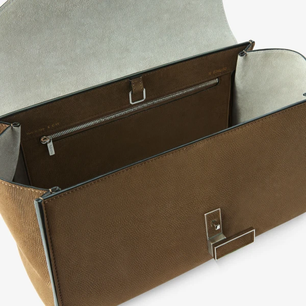Valextra Iside Editor Senso Top Handle Medium Bag in Khaki | Totes & Top-Handle Bags | Coveti