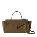 Valextra Iside Editor Senso Top Handle Medium Bag in Khaki | Totes & Top-Handle Bags | Coveti