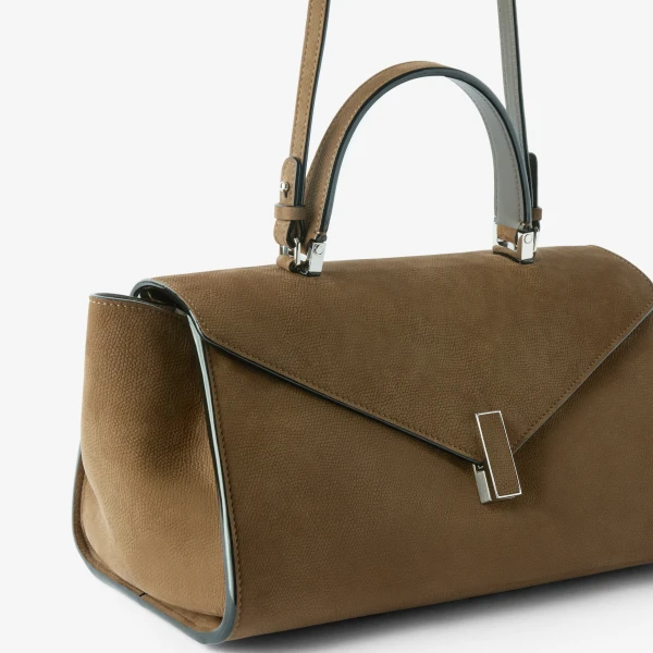 Valextra Iside Editor Senso Top Handle Medium Bag in Khaki | Totes & Top-Handle Bags | Coveti