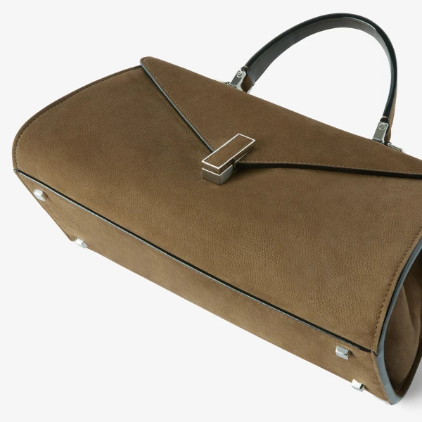 Valextra Iside Editor Senso Top Handle Medium Bag in Khaki | Totes & Top-Handle Bags | Coveti