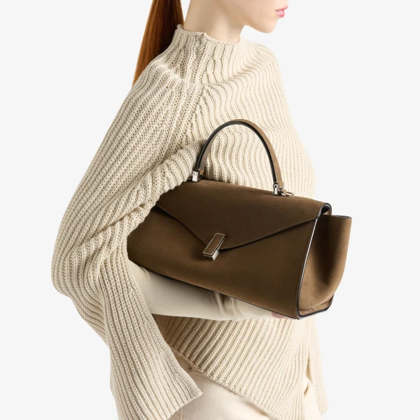 Valextra Iside Editor Senso Top Handle Medium Bag in Khaki | Totes & Top-Handle Bags | Coveti