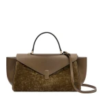 Valextra Iside Editor Shearling Top Handle Bag in Khaki | Totes & Top-Handle Bags | Coveti