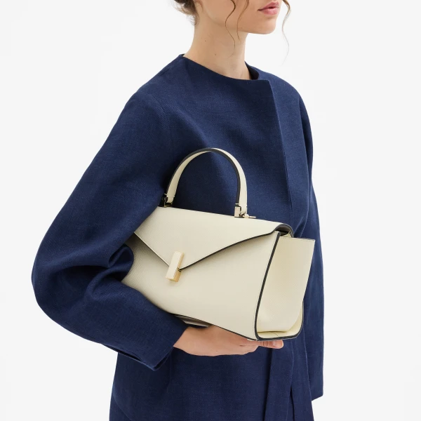 Valextra Iside Editor Top Handle Medium Bag in Pergamena White | Totes & Top-Handle Bags | Coveti
