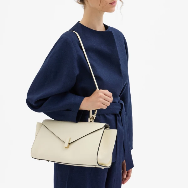 Valextra Iside Editor Top Handle Medium Bag in Pergamena White | Totes & Top-Handle Bags | Coveti