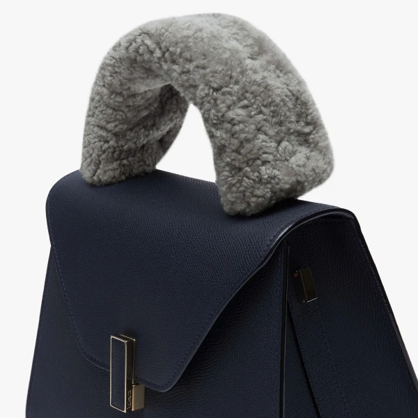 Valextra Iside Fur Handle Cover in Cement Grey | Bag Accessories | Coveti