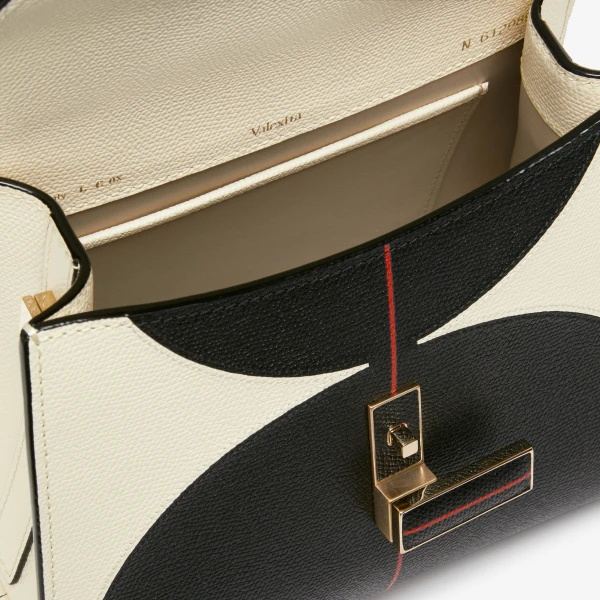 Valextra Iside Intarsia Balance Mini Bag in Pergamena White, Black and Crimson Red | Mini Bags | Coveti