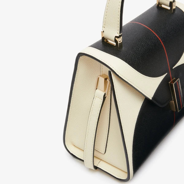 Valextra Iside Intarsia Balance Mini Bag in Pergamena White, Black and Crimson Red | Mini Bags | Coveti
