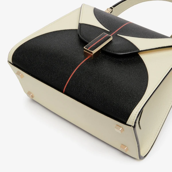Valextra Iside Intarsia Balance Mini Bag in Pergamena White, Black and Crimson Red | Mini Bags | Coveti