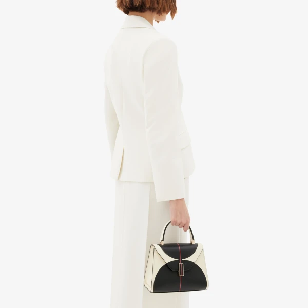 Valextra Iside Intarsia Balance Mini Bag in Pergamena White, Black and Crimson Red | Mini Bags | Coveti