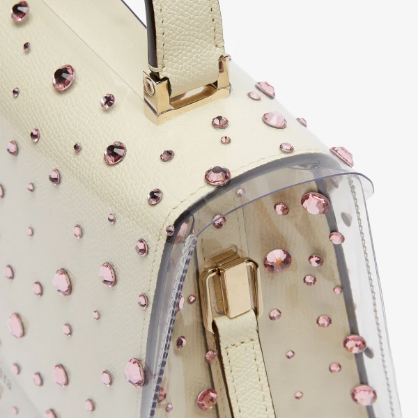Valextra Iside Micro Rhinestone Raincoat in Transparent and Peony Pink | Bag Accessories | Coveti