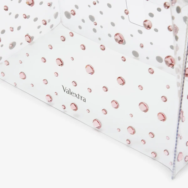 Valextra Iside Micro Rhinestone Raincoat in Transparent and Peony Pink | Bag Accessories | Coveti