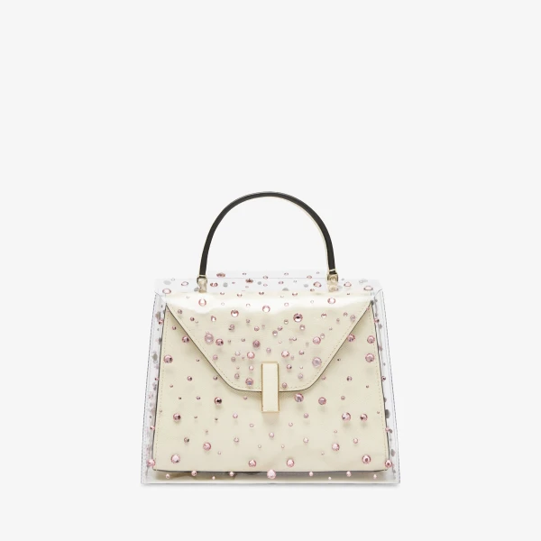 Valextra Iside Mini Rhinestone Raincoat in Transparent and Peony Pink | Bag Accessories | Coveti