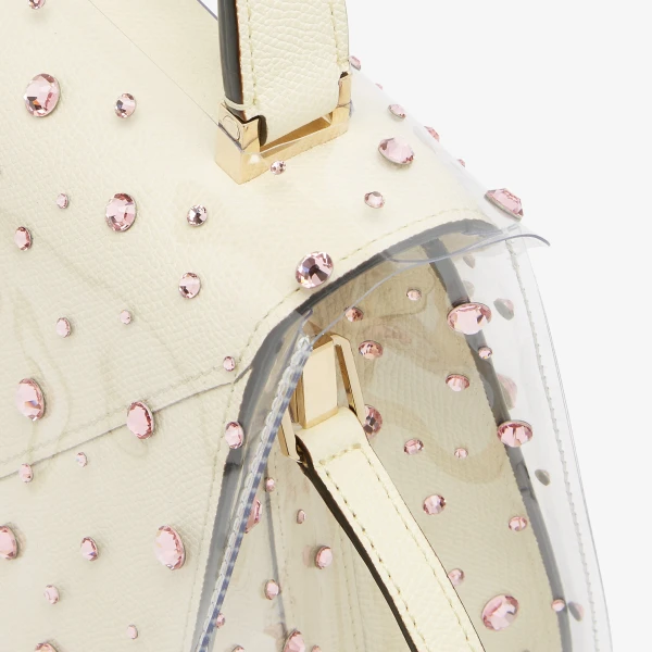 Valextra Iside Mini Rhinestone Raincoat in Transparent and Peony Pink | Bag Accessories | Coveti