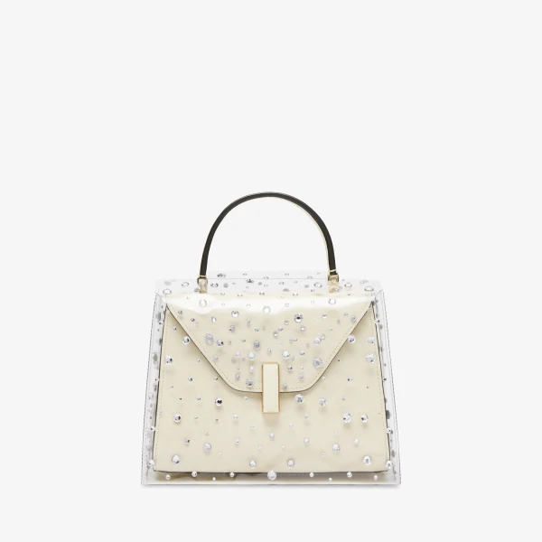 Valextra Iside Mini Rhinestone Raincoat in Transparent and Silver | Bag Accessories | Coveti