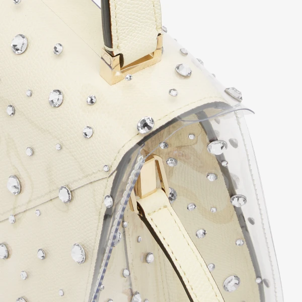 Valextra Iside Mini Rhinestone Raincoat in Transparent and Silver | Bag Accessories | Coveti