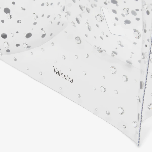 Valextra Iside Mini Rhinestone Raincoat in Transparent and Silver | Bag Accessories | Coveti